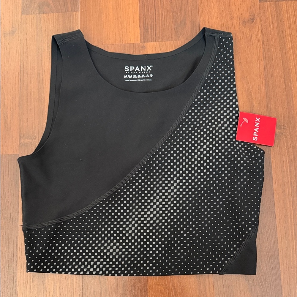 SPANX Black and White Checkered Crop Top